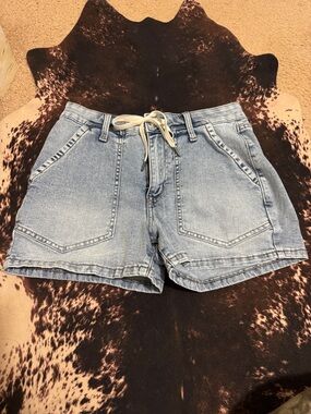Maurices Light Blue Denim Drawstring Shorts